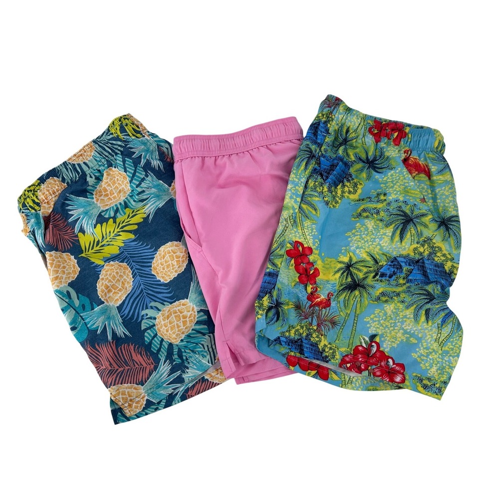 George Mens Swim Trunks Bundle XL 40-42 Tropical Pineapple Flamingo Pink 3 Pack